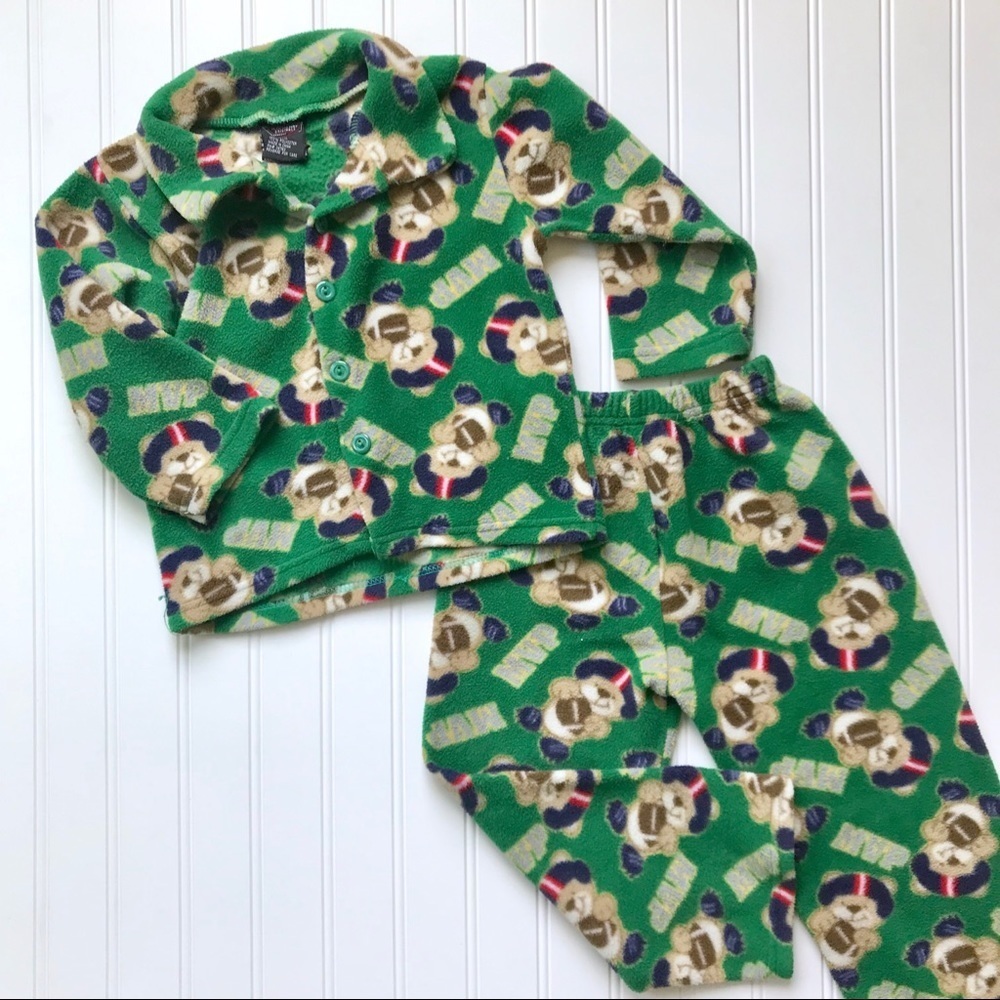 Football teddy bear fleece pj set